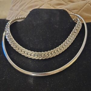 Silver/nickle Chain Necklace And Sterling Silver Chain The Thin One Set Of 2